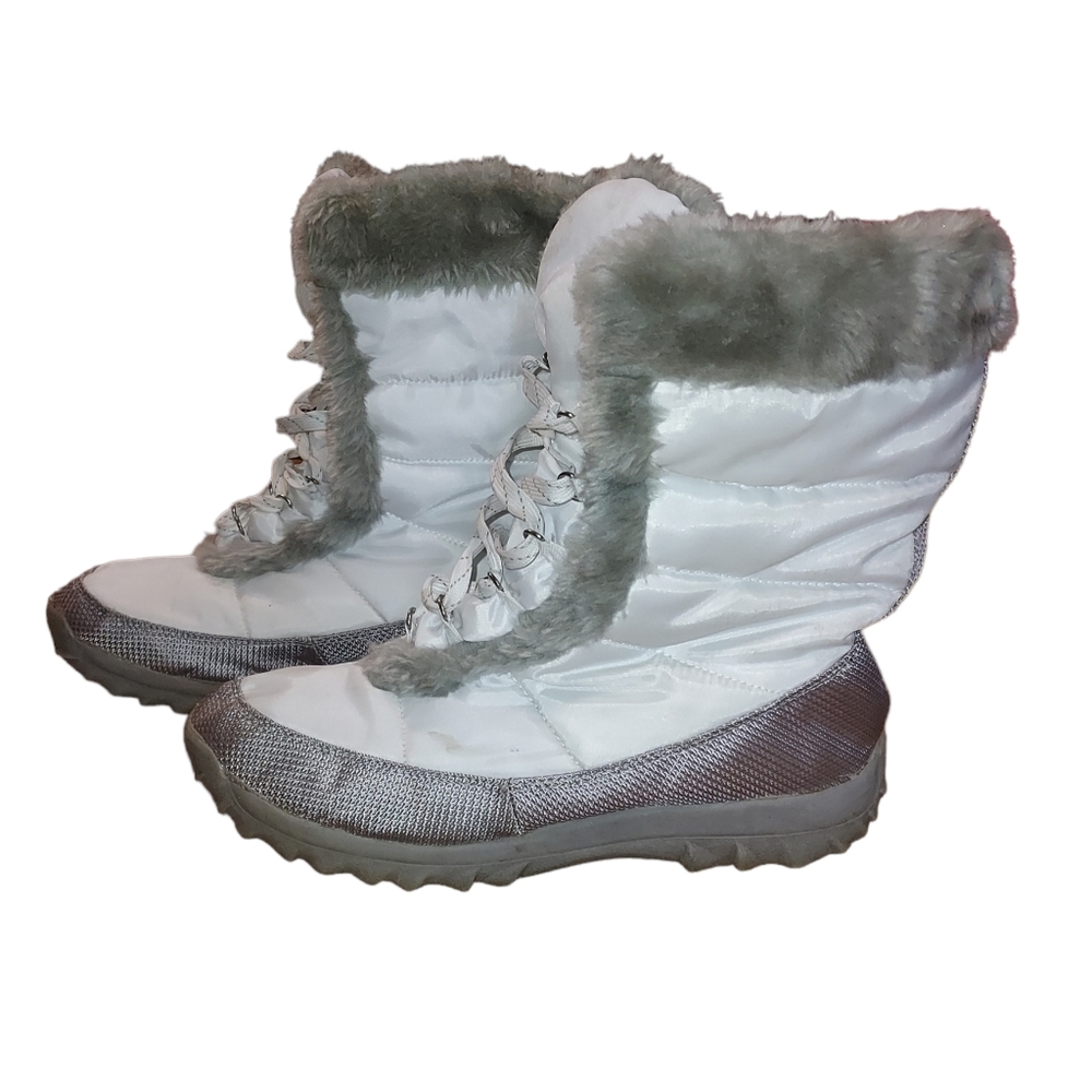 Athletec Snow Boots 11 Woman Faux Fur Trim Fabric Upper White Gray. (088…